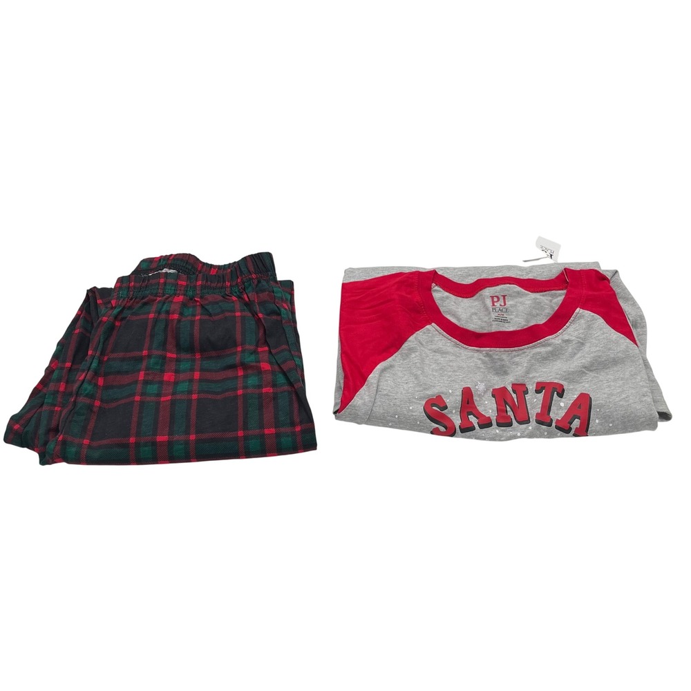 PJ Place Adult Medium Santa Squad Christmas Pajama Set Plaid Pants 3055583